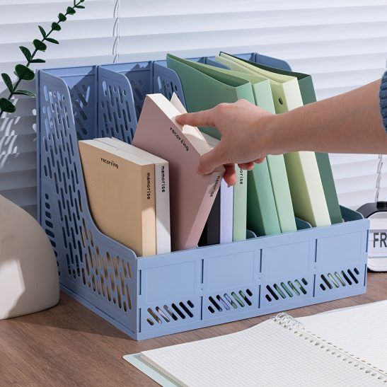 1pc 12.6 X 10.43 X 10Inu002FThickened File Rack Basket Multi-Layer Four-Column File Box A4 Book Stand Folder Storage Box Office Supplies Complete Desktop Archive Material Shelf File Rack Large Capacity Student Bookcase
