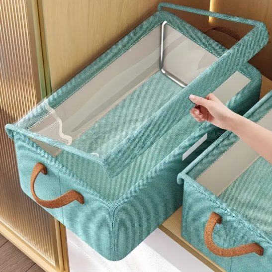 4u002F 6pcs Clothes Organizer Box With Handles, Foldable Wardrobe Storage Box With Steel Frame, Stackable Sundries Storage Box With Bottom Plate, Storage Box With Transparent Visual Lid - 18.5*11.02*7.87inch