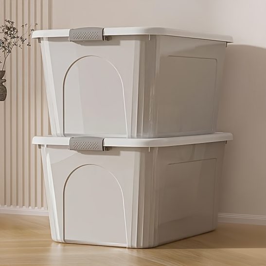 3pcs Large Capacity Storage Boxes with Latching Lids - Plastic Storage Boxes for Closet, Dormitory, Bedroom, And Garage, with Sturdy Handles - Suitable for Clothing, Blankets,, Seasonal Decorations, And Holiday Storage