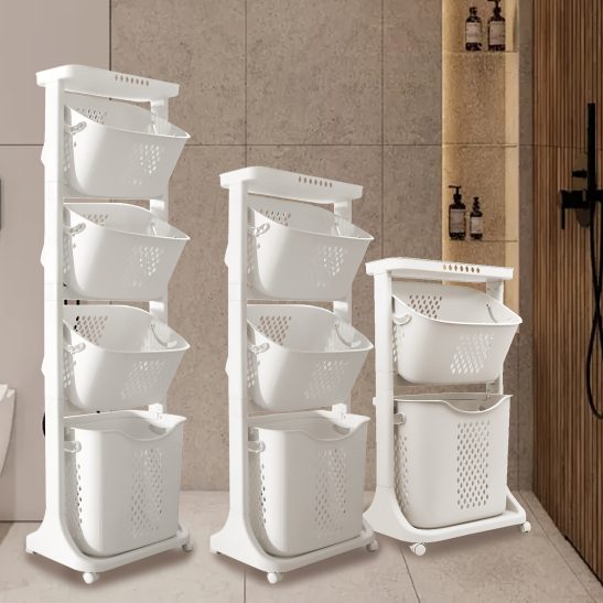 Laundry Hamper, Modern Upgrade 3u002F4 Tier Laundry Basket with Wheels, Large Capacity Laundry Basket, Movable By Layer Classification, Home Storage, Suitable for Laundry Room, Bathroom Decor And Accessories, Laundry Organizers And Storage