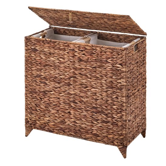 Large Laundry Hamper with Lid, Handwoven Hyacinth Rattan Clothes Hamper with Removable Liner Bag, Heightened Feet Wicker Laundry Basket for Bathroom, Bedroom, Living Room And Laundry, Laundry Baskets