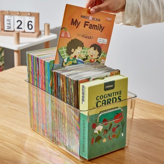 Book Storage Box Transparent Storage Organizing Box High School Classroom Desk Books Picture Book Basket Book Stand Shelf