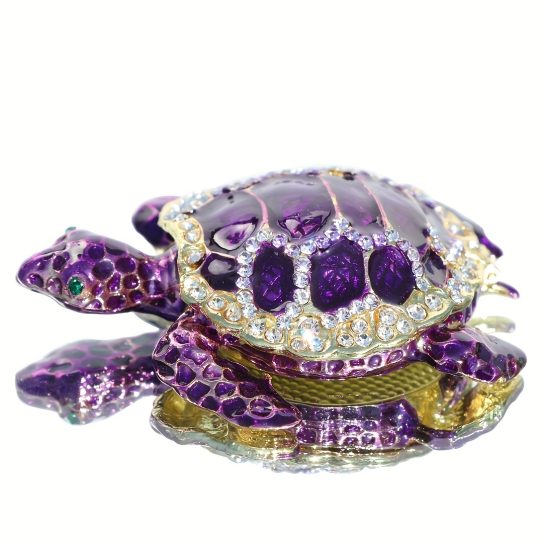 1pc Purple Turtle Figurine Decorative Jewelry Box, Hinged Trinket Box With Rich Enamel And Sparkling Rhinestones, Hand-painted Animal Figurine Collectible Ring Holder, Novelty Jewelry Organizer, Weird Gadgets, Unique Birthday Gift Jewelry Boxes
