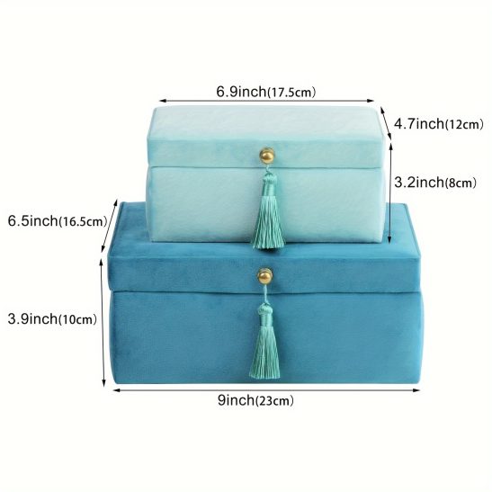 Set Of 2pcs Velvet Decorative Boxes, Jewelry Boxes Storage Accessory Organizer Boxes with Elegant Handle Decor, Classic Velvet (Blue), Jewelry Boxes